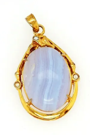 Blue Lace Agate & Spinel 18ct Yellow Gold Pendant