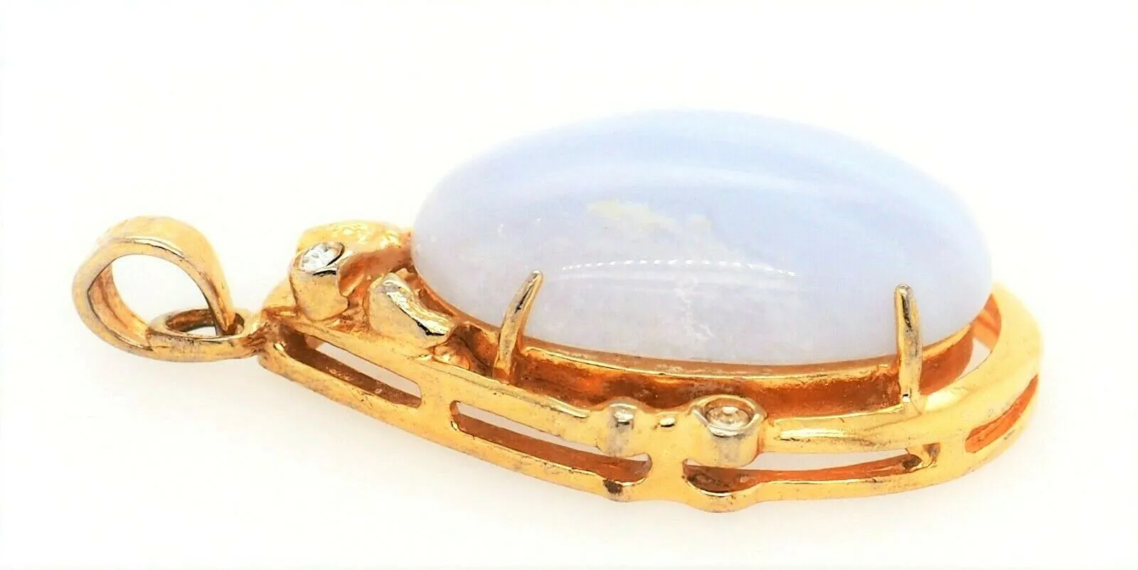 Blue Lace Agate & Spinel 18ct Yellow Gold Pendant