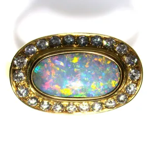 Bright multi coloured solid boulder opal 18k Ring