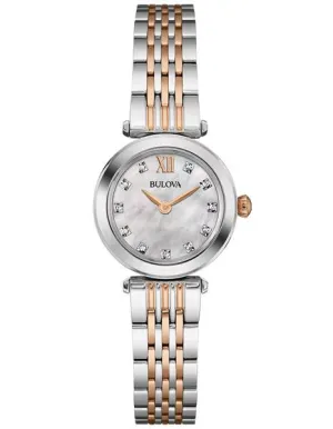 Bulova Womens Diamond Dress Watch - Mother of Pearl - Rose & Stainless Bracelet