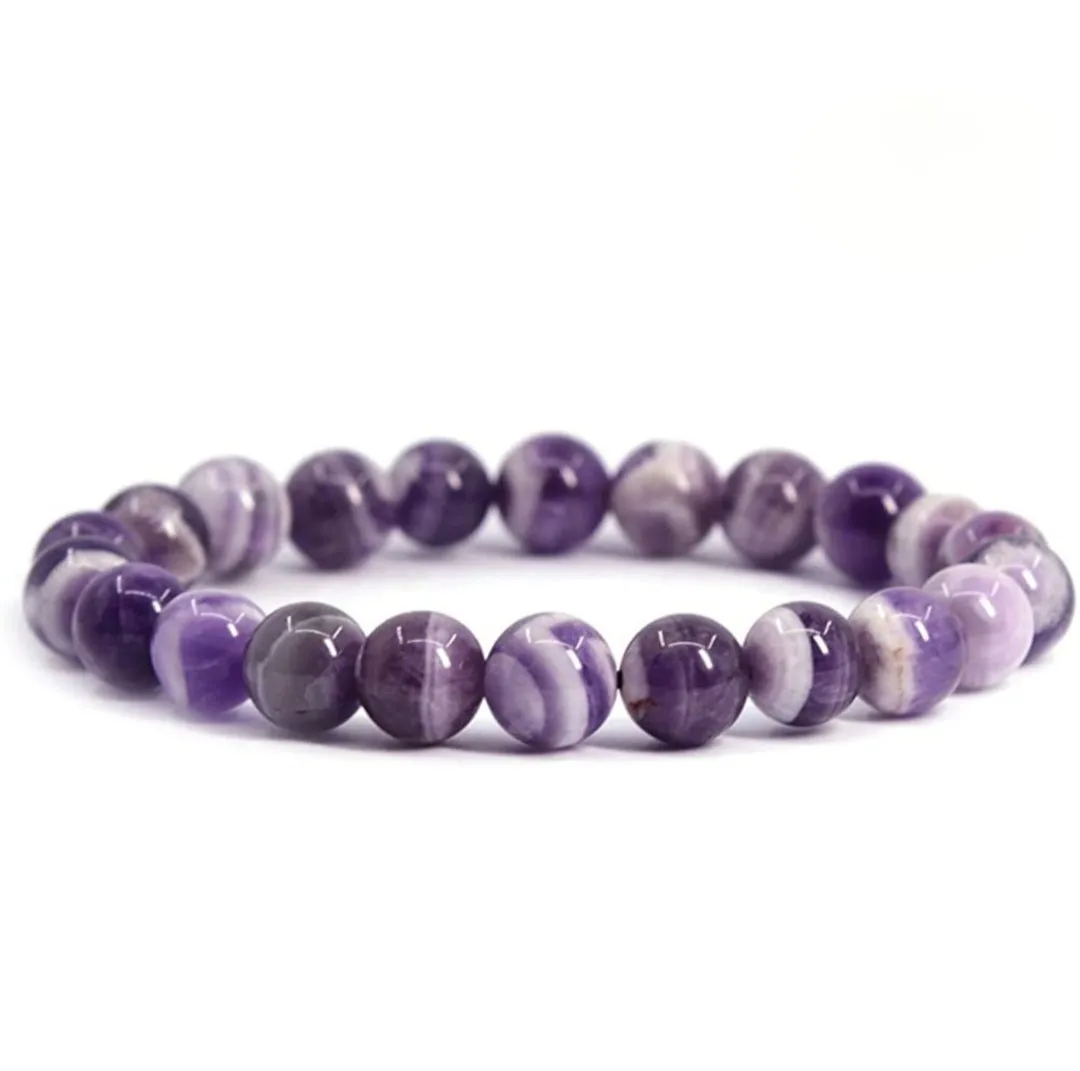 Chevron Amethyst Unisex Reiki Healing Beaded Gemstone Bracelet