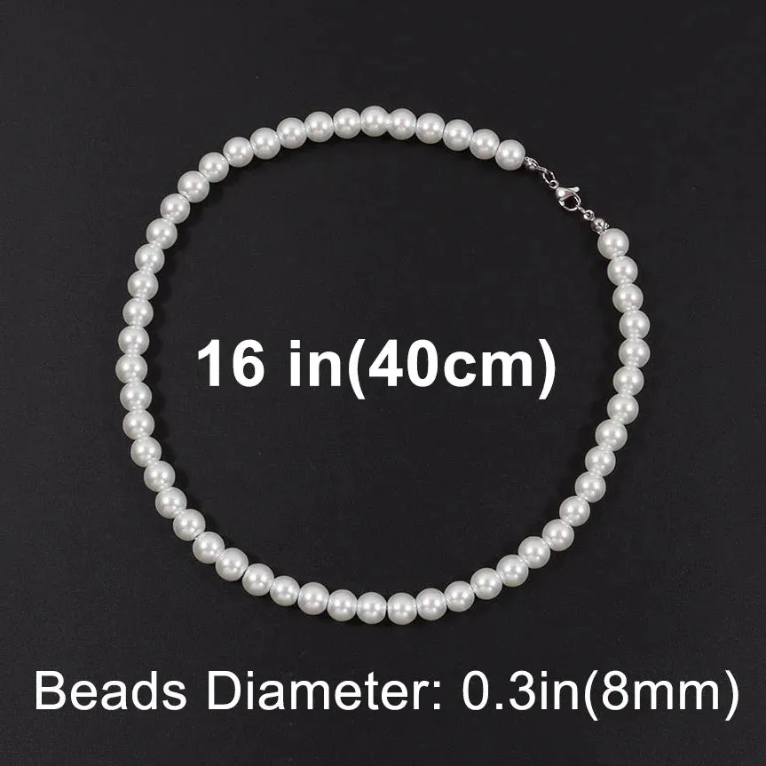 Cool Artificial White Pearl Necklace 1 Pcs Choker Beaded Chain for Men and Women Fashion Jewelry Gift