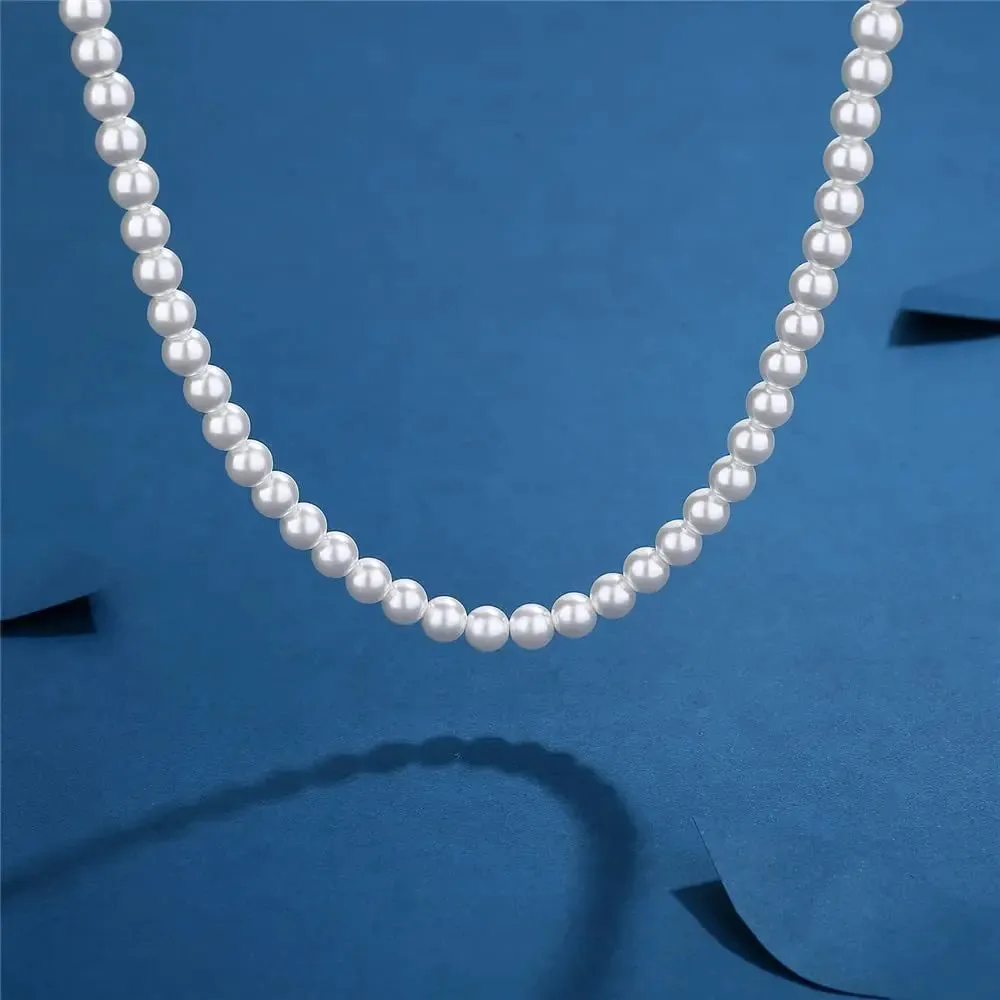 Cool Artificial White Pearl Necklace 1 Pcs Choker Beaded Chain for Men and Women Fashion Jewelry Gift