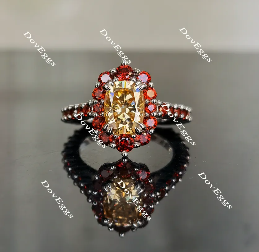 Doveggs halo colored moissanite and birthstone engagement ring