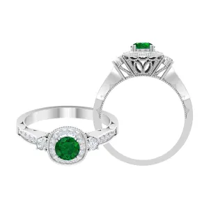 Emerald and Diamond Vintage Engagement Ring