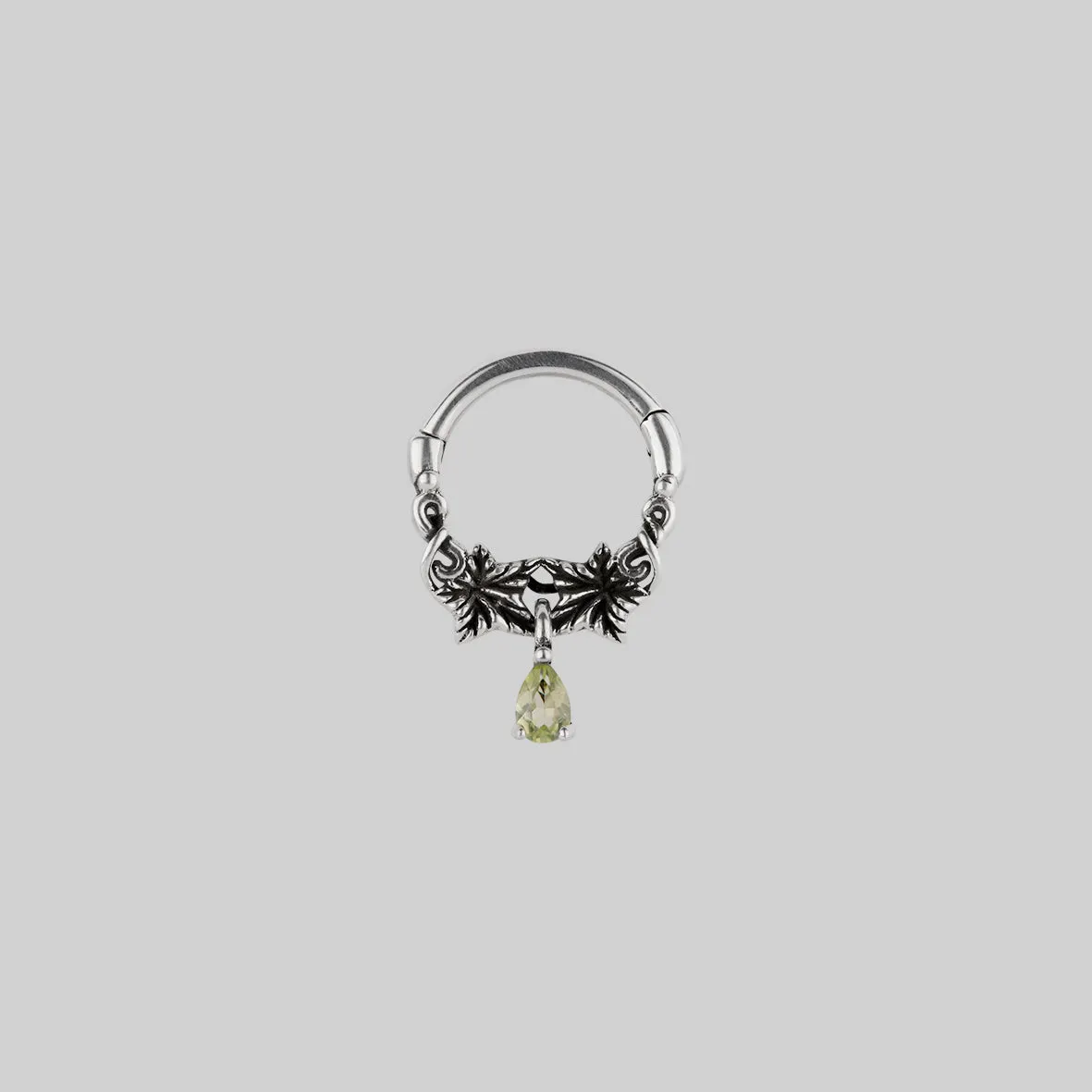 FERONIA. Peridot Droplet Septum - Silver