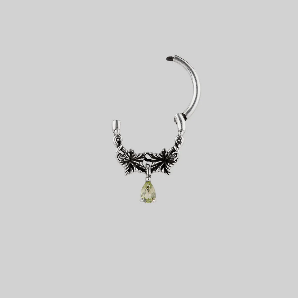 FERONIA. Peridot Droplet Septum - Silver