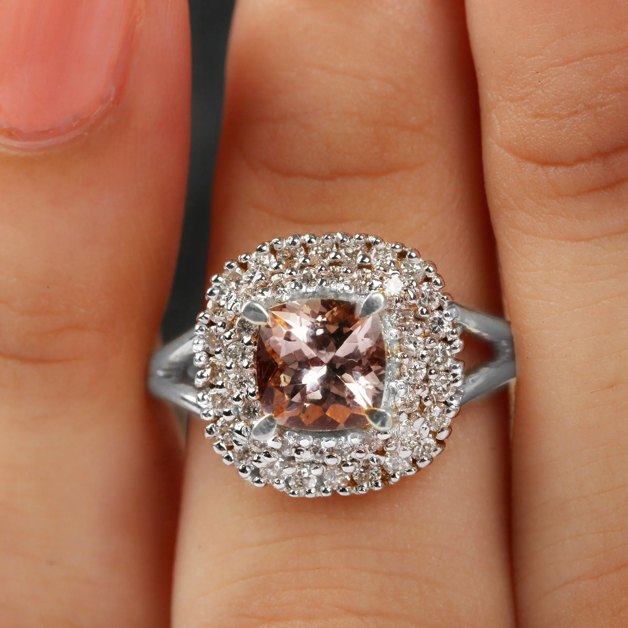 Genuine Morganite Engagement Ring with Diamond