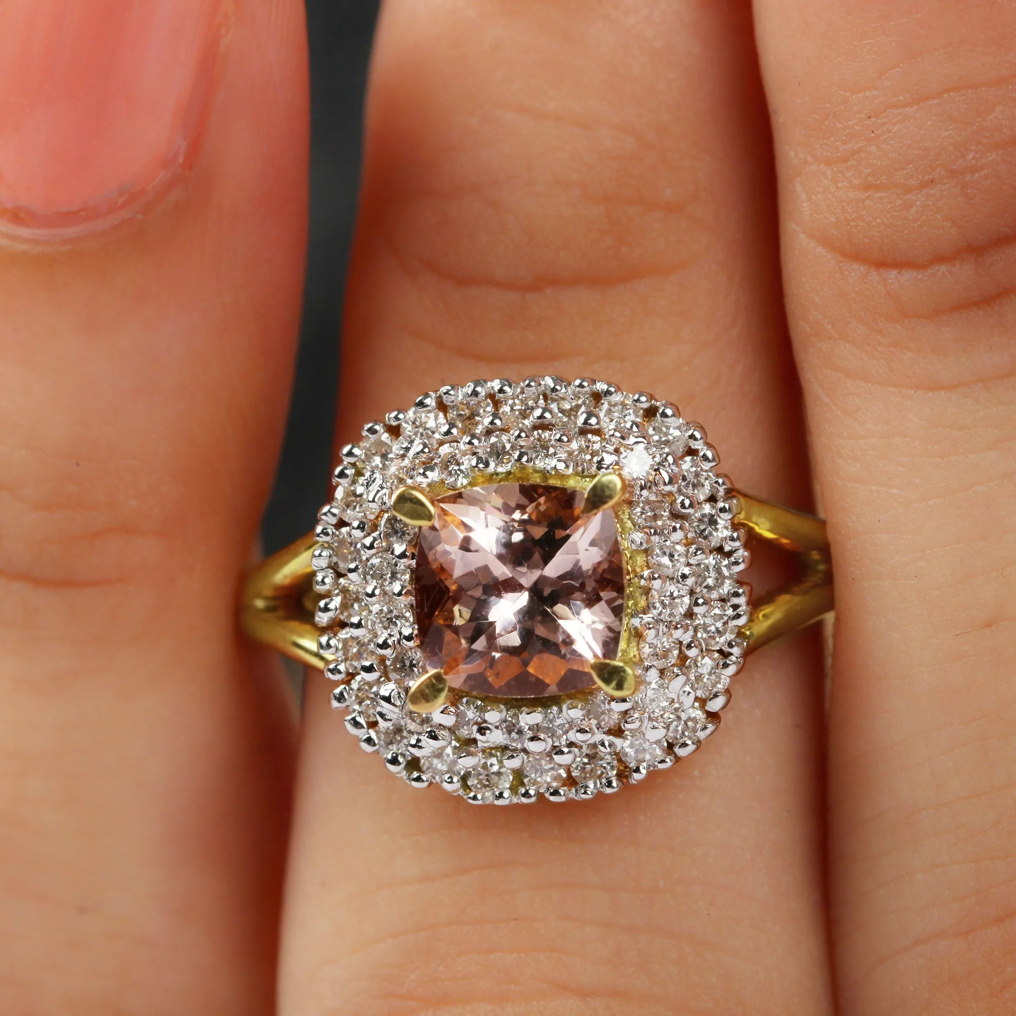 Genuine Morganite Engagement Ring with Diamond