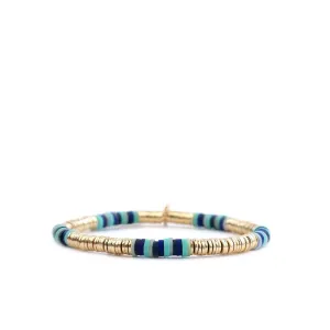 Gold and Turquoise Stretch Heishi and Disc Bracelets