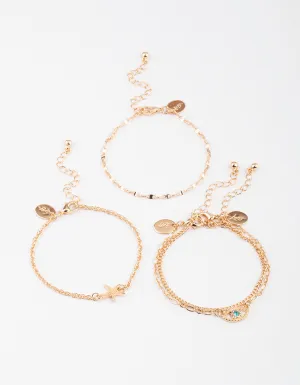 Gold Eye & Star Fish Bracelet 4-Pack