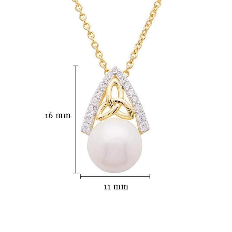 Gold Vermeil Studded Trinity Knot Pearl Pendant