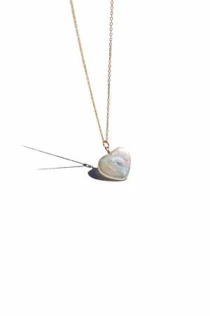 Heart Shape Pearl Necklace with Gold-filled Chain