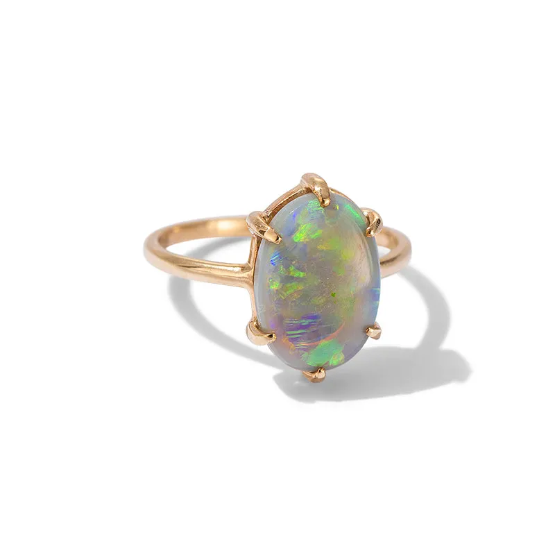 Helene Ring, Grey Opal, 9kt Yellow Gold