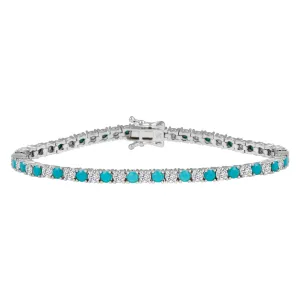 Ibiza 1 Turquoise and 1 Diamond Pattern CZ’s 4 Prong Tennis Bracelet