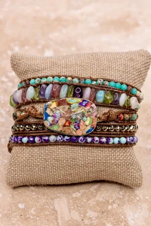 Kelly Leather & Stone Wrap Bracelet- Multicolored