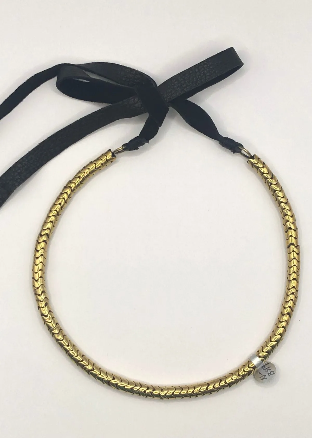 KRISTI HYDE African Brass Snake Trade Bead Choker Necklace - Leather Tie