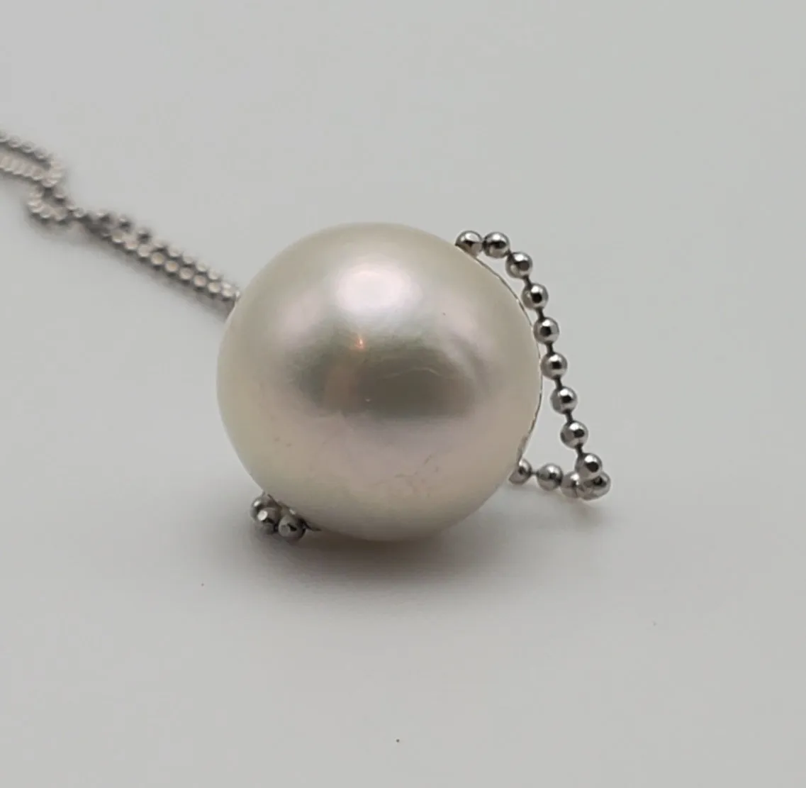 Large Pearl Pendant on Sterling Silver Chain Necklace - 20"