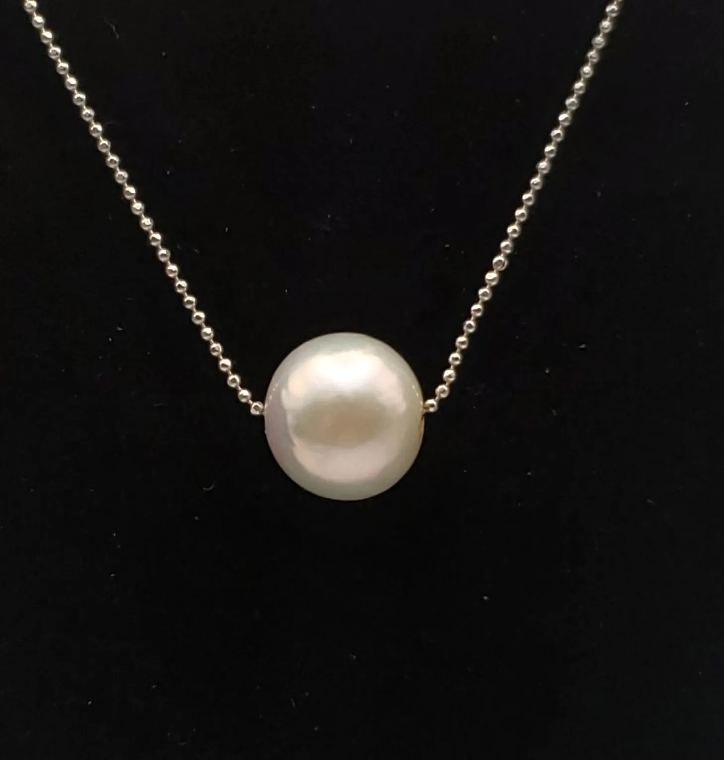 Large Pearl Pendant on Sterling Silver Chain Necklace - 20"