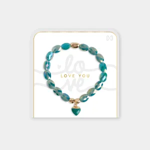 Love You Heart Charm Stretch Bracelet - Green