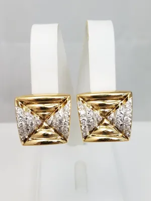 Luxurious 18k Yellow Gold Platinum Natural Diamond Earrings