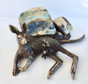 Lying Kangaroo on Boulder opal