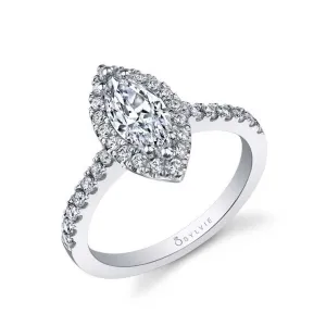 Marquise Cut Classic Halo Engagement Ring - Chantelle 18k Gold White