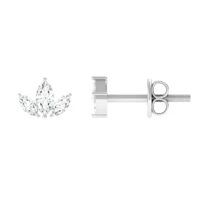 Marquise Cut Diamond Three Stone Dainty Stud Earrings