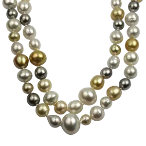 Mastoloni 18k Yellow Gold Multi-Color Pearl Strand Necklace 39.5"