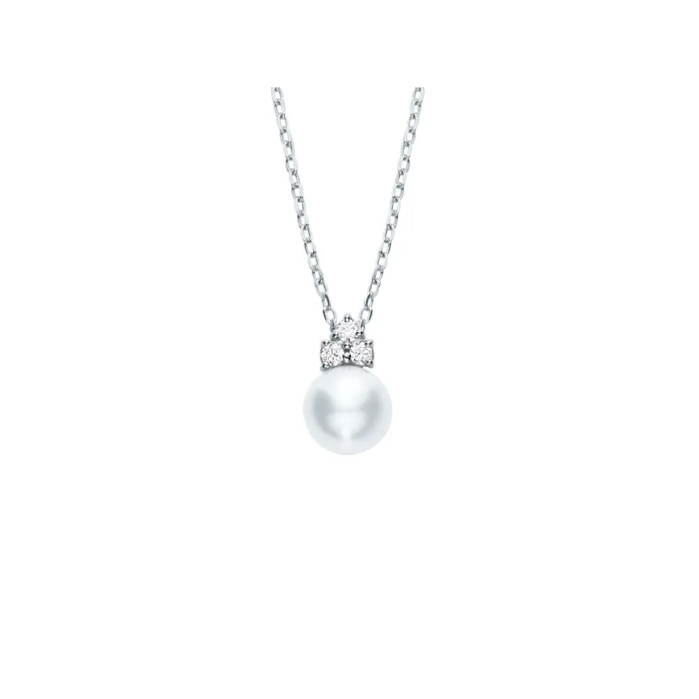 Mikimoto 18K White Gold Necklace with Akoya Pearl & Diamond Pendant