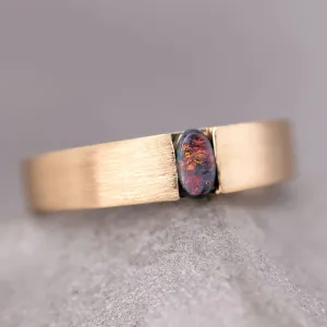 Minimalist Satin Finish Australian Black Opal Band 18K Yellow Gold