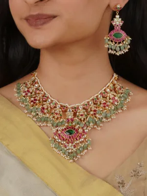 Multicolor Gold Plated Jadau Kundan Bridal Necklace Set - MS2009M