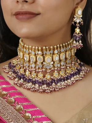 Multicolor Gold Plated Jadau Kundan Necklace Set - MS1377