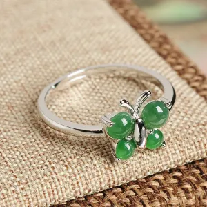 Natural Jade Ring Jadeite Silver Adjustable Ring WR25