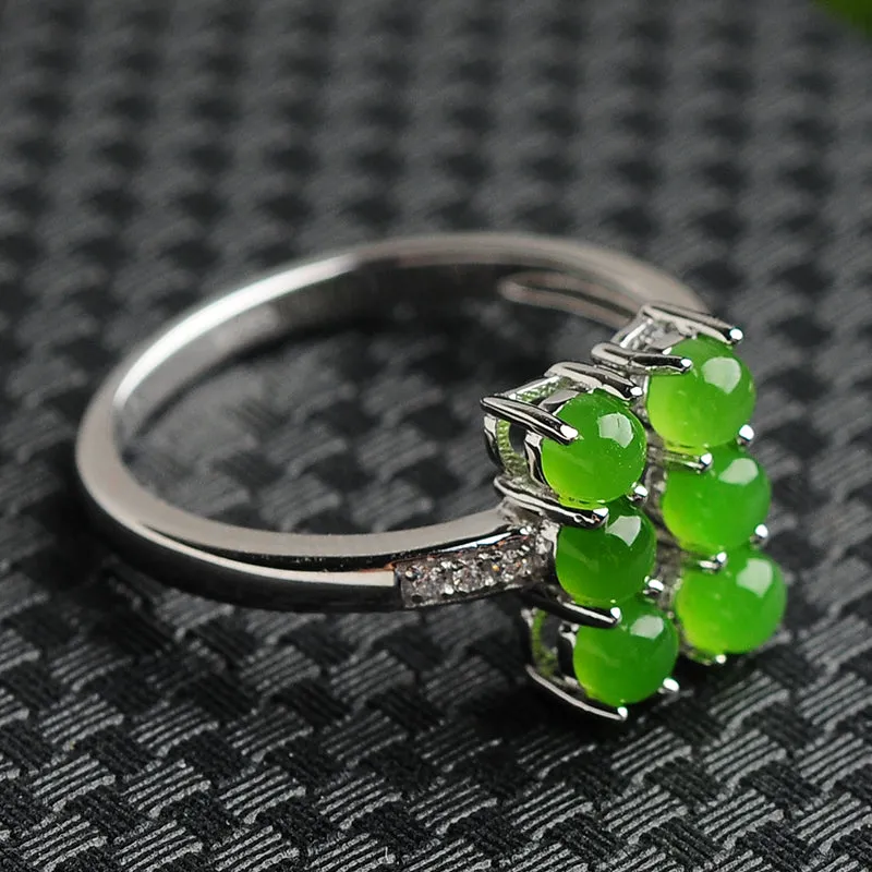 Natural Jade Ring Nephrite Silver Adjustable Ring WR23