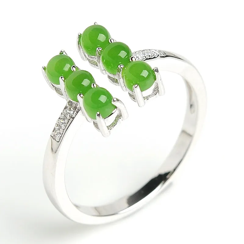 Natural Jade Ring Nephrite Silver Adjustable Ring WR23