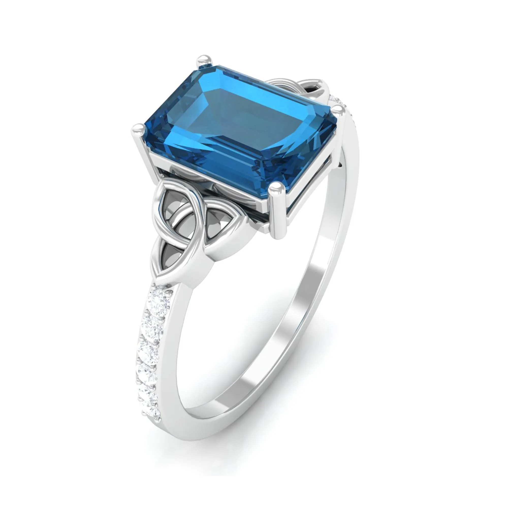 Octagon Cut Solitaire London Blue Topaz Celtic Engagement Ring with Diamond