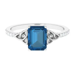 Octagon Cut Solitaire London Blue Topaz Celtic Engagement Ring with Diamond