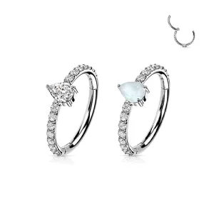 Opal and Crystal Teardrop Paved Earring in 14K White Gold