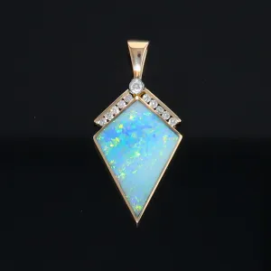 Opal Pendant Inlaid Kite Design with .19ctw Round Diamonds