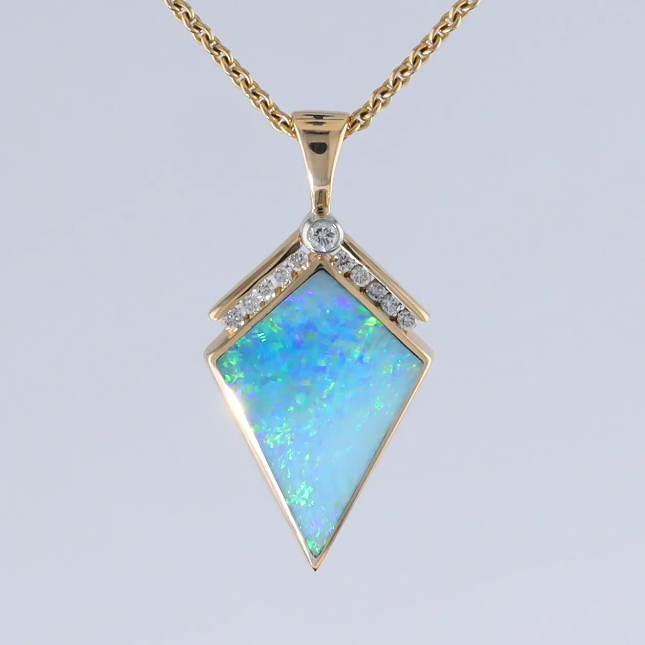 Opal Pendant Inlaid Kite Design with .19ctw Round Diamonds