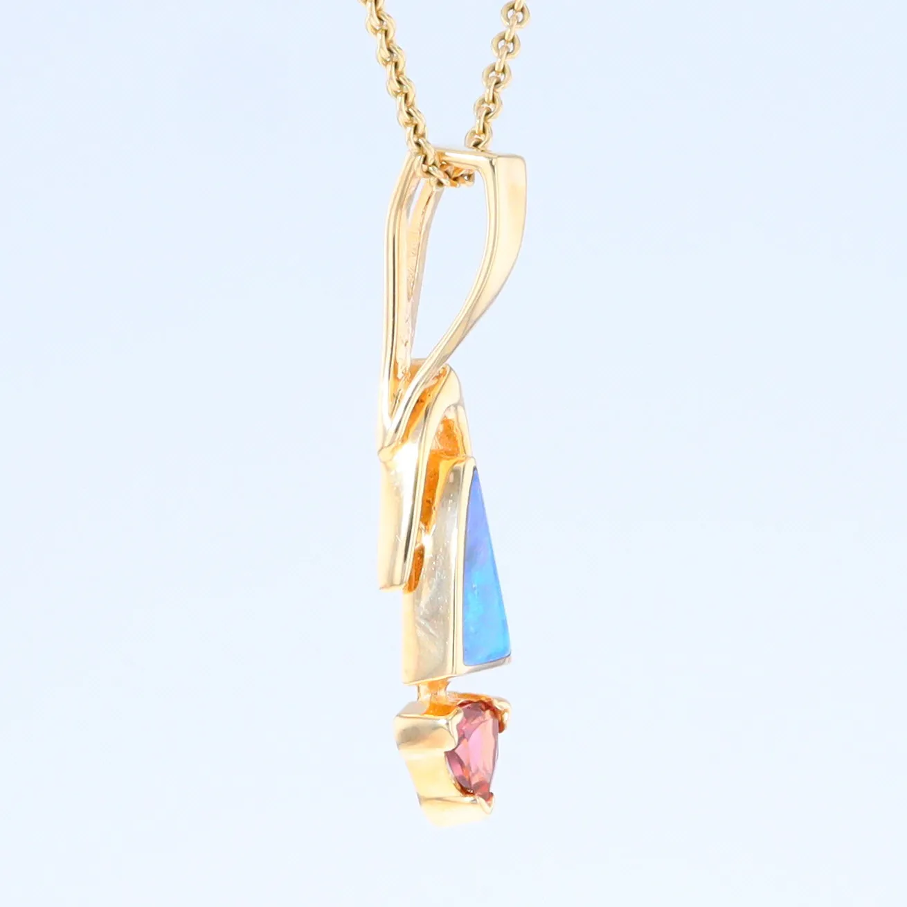 Opal Pendant Triangle Inlaid Design with Trillion Cut Tourmaline