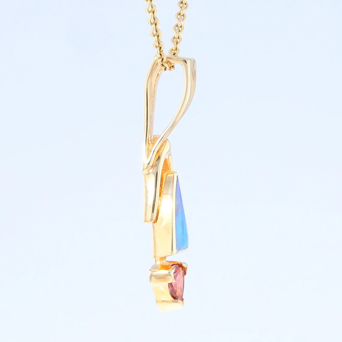 Opal Pendant Triangle Inlaid Design with Trillion Cut Tourmaline