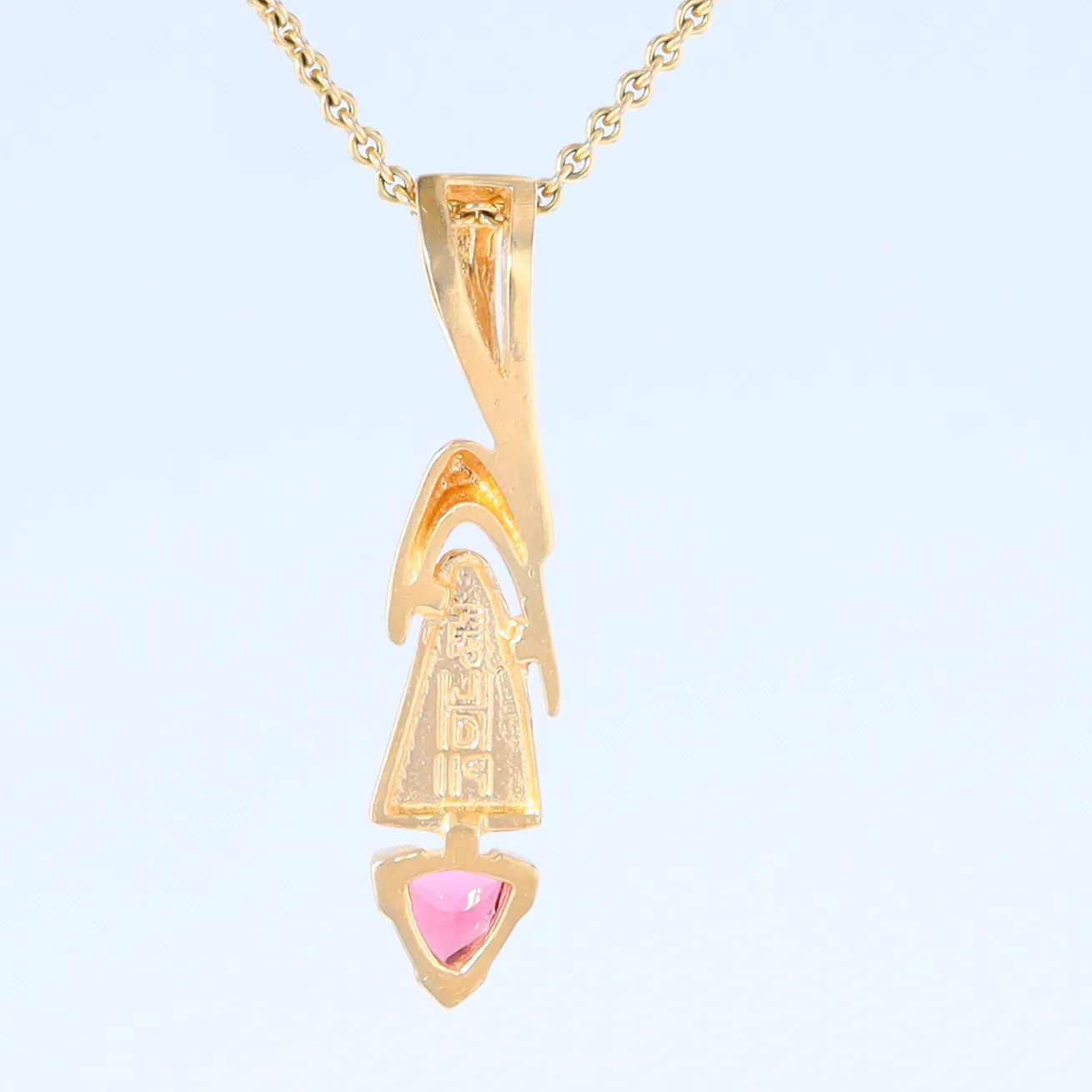 Opal Pendant Triangle Inlaid Design with Trillion Cut Tourmaline