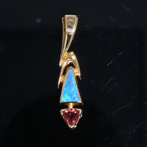 Opal Pendant Triangle Inlaid Design with Trillion Cut Tourmaline