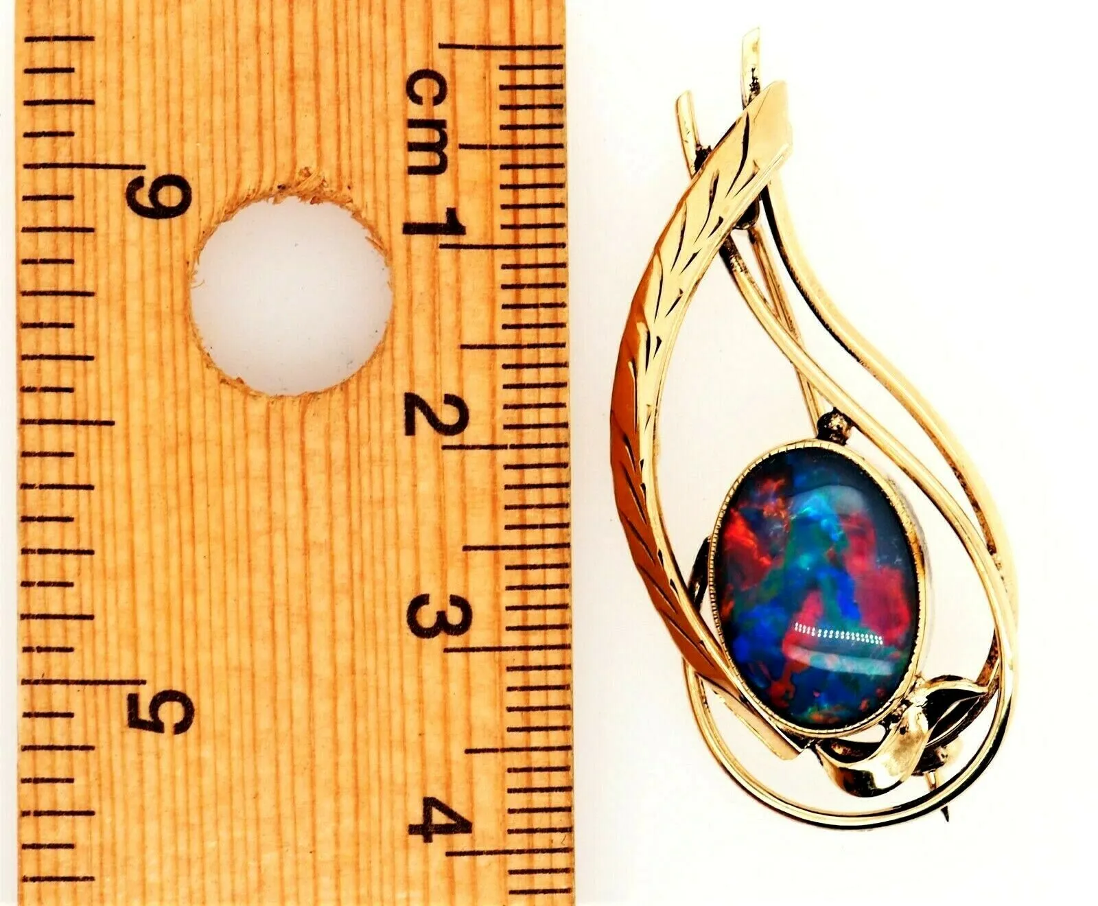 Opal Triplet 9ct Yellow Gold Brooch with Blue & Red Flashes