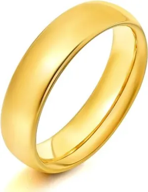 Paris Jewelry 24K Yellow Gold High Polish Classic Wedding Ring 6mm Women And Men Plated Size - 6