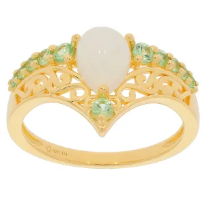 Pear White Opal Sterling Silver Ring with Accent