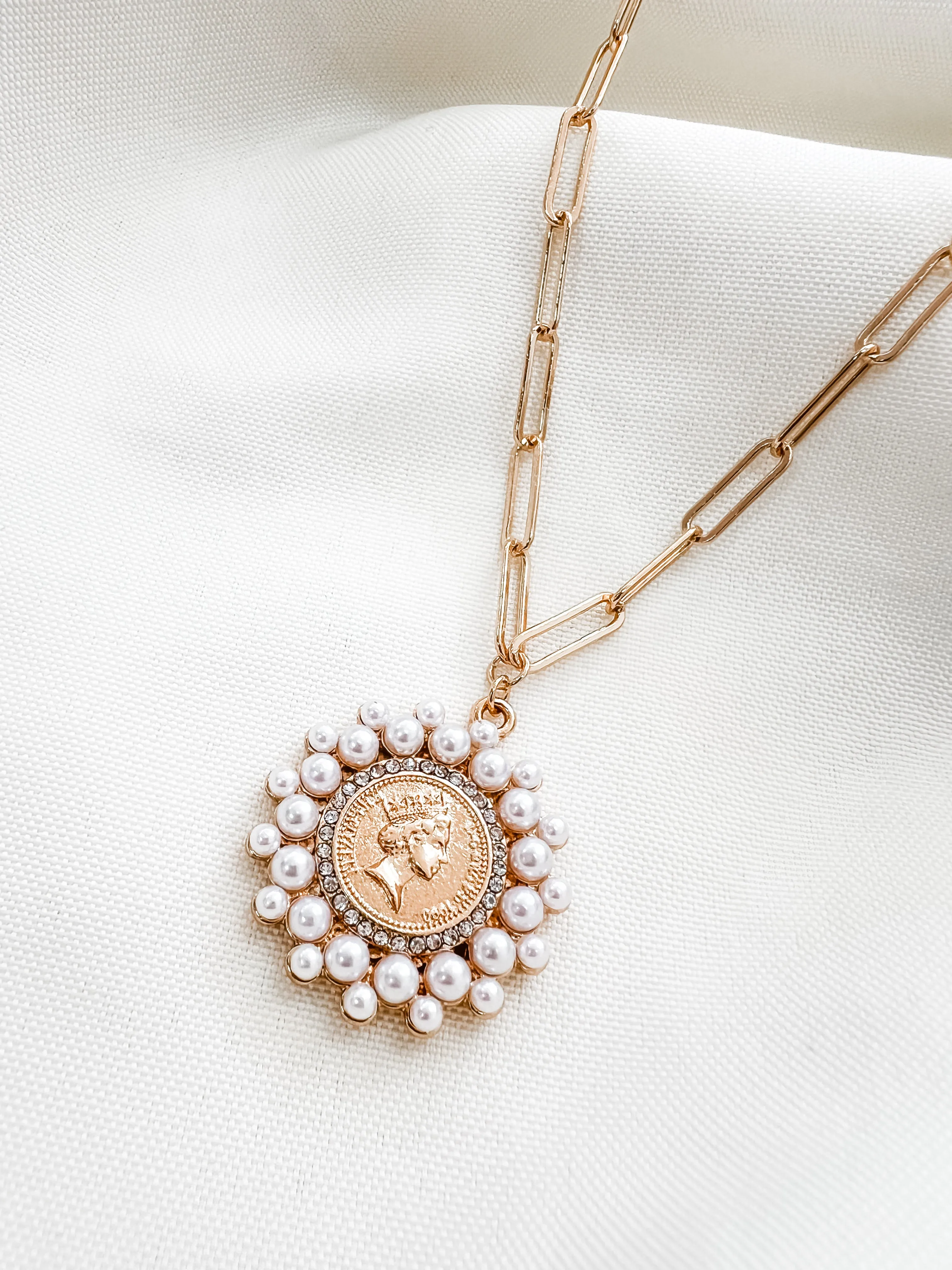 Pearl Adorned Coin Necklace