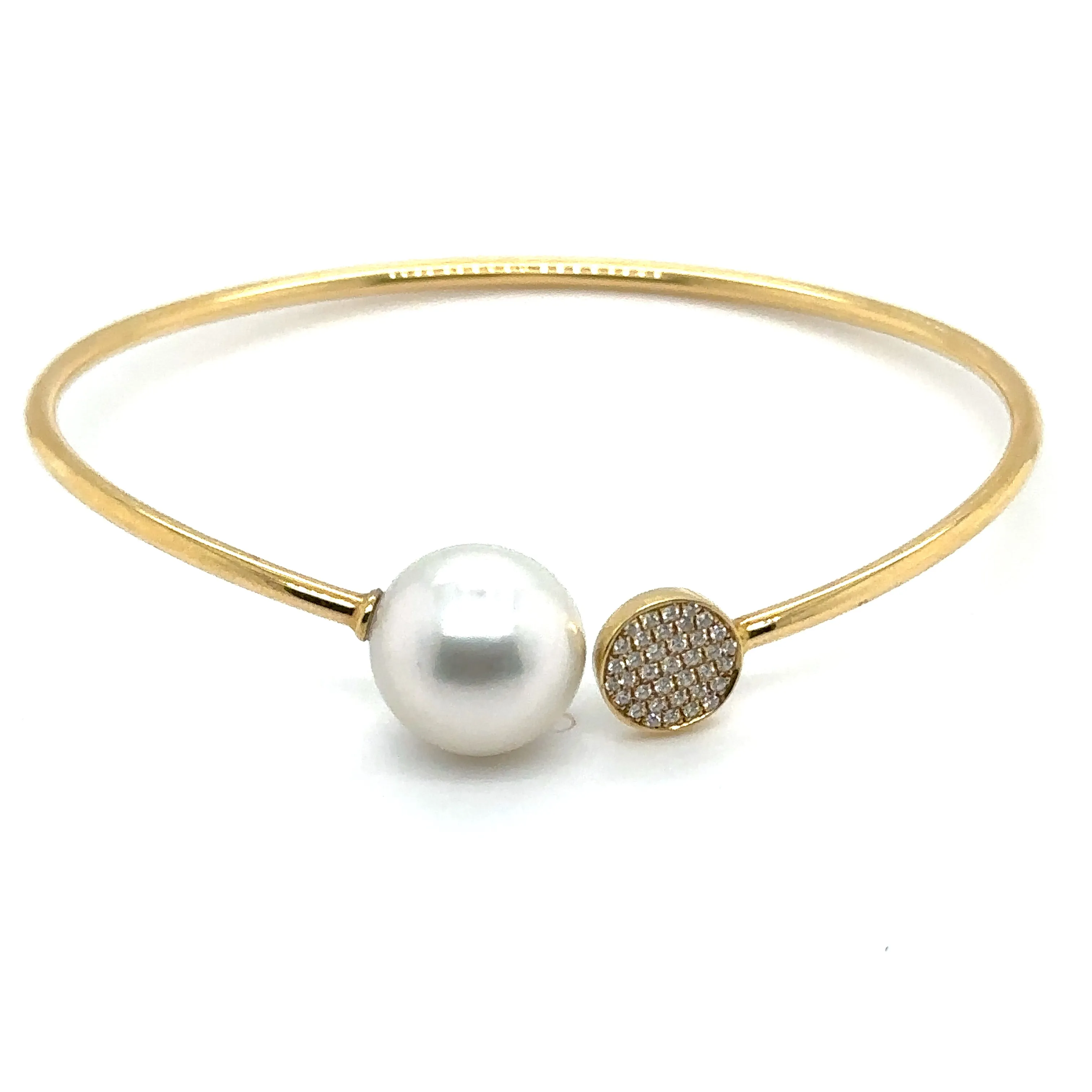 Pearl & Diamond Yellow Gold Flex Bangle